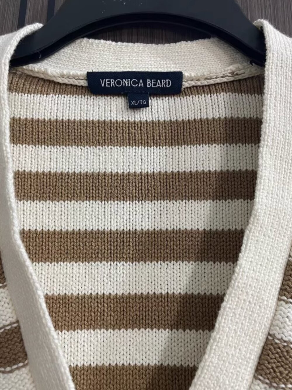 Veronica Beard Saylor Cardigan XL Cream/Tan Stripes Cotton Causal - Picture 5 of 7